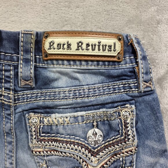 Rock Revival Jeans Womens 24 Blue Betty Boot Bootcut Embroidered Pockets Stretch - Picture 4 of 13